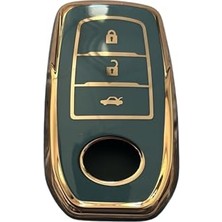 Esranın Dünyası Autohan Keys Toyota C-Hr, Camry, Corolla Cross, Prius, Prado, Rav4, Hilux ile Uyumlu Anahtar Kılıfı (Gri-Altın)