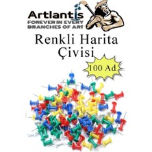 Esranın Dünyası Renkli Harita Çivisi 100'LÜ 1 Paket Mantar Pano Raptiyesi Pano Iğnesi Ofis Okul Büro