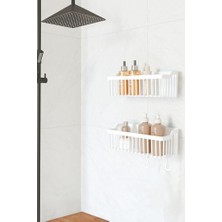 Esranın Dünyası Banyor Yapışkanlı Banyo Rafı, 2'li Banyo Düzenleyici Organizer Duş Şampuanlık, Plastik Beyaz