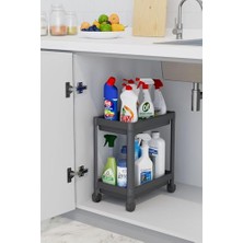 Esranın Dünyası 2 Katlı Tekerlekli Düzenleyici Raf Mutfak Tezgah & Evye Altı Dolap Içi Organizer, Banyo Deterjanlık ve Şampuanlık, Çok Amaçlı Taşınabilir Sebzelik, Modern Dekoratif Mutfak Raf Ünitesi (Siyah)