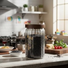 Esranın Dünyası Hava Geçirmez Akasya Kapaklı Çizgili Cam Kavanoz - 750 ml