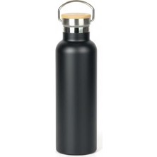 Esranın Dünyası Deconox Bambu Kapaklı Siyah Çelik Termos Matara - 750 ml Sızdırmaz Kilitli Mug - Doğal Ahşap Detaylı Sıcak ve Soğuk Tutan Ofis Termosu
