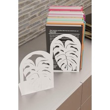 Esranın Dünyası Dekoratif Beyaz Yaprak Desenli Metal Kitap Tutucu Kitap Desteği (Ikili Set) MK14B
