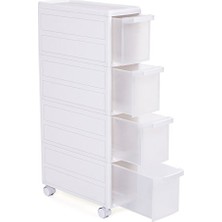 Esranın Dünyası Songmıcs 4 Çekmeceli Raf, 4 Katlı 2 Ayrı Parça Kullanım, Mutfak Rafı Banyo Raf Standı Tekerlekli Niş Raf 84,5 cm Yükseklik, Beyaz KFR05W
