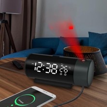 Esranın Dünyası Projeksiyonlu Silindir USB Güç LED Ekran Çalar Saat Sıcaklık Çift Alarm