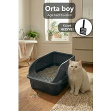 Esranın Dünyası Comfort Açık Kedi Tuvaleti, 52X37X23 Cm, Yüksek Kenarlı Kedi Tuvalet Kabı, Kum Küreği Hediyeli