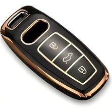 Esranın Dünyası Autohan Keys Audi A3 A6L A7 A8 Q8 E-Tron C8 D5 2021-2022 Model Uyumlu Siyah Altın Detaylı Anahtar Koruma Kılıfı