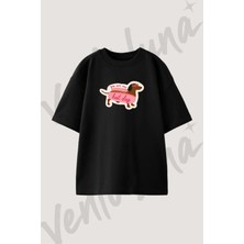 Dachshund Hot Dog Tasarım Baskılı Unisex Oversize Kalıp Siyah Tshirt
