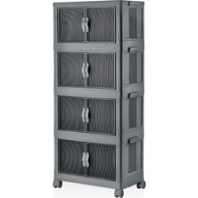 Esranın Dünyası Deconox 4 Kat Portatif Organizer Tekerlekli Çok Amaçlı Katlanabilir Dolap, Kapaklı Düzenleyici Raf Mutfak, Banyo, Çocuk Odası, Garaj ve Ardiye Için Toparlayıcı Ünite, Stop Tekerlekli (Antrasit)