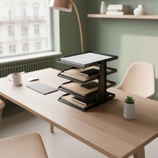 Esranın Dünyası Steelline 4 Katlı Metal Dosya Rafı - Masa Üstü Ultra Sağlam Ofis Organizer (29.5X30.5X25CM) (Siyah)