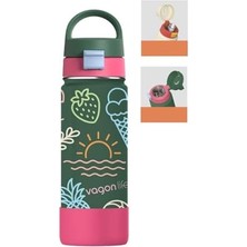 Esranın Dünyası 550 ml Desenli Tek Kapak Çift Kullanım Pipetli Rahat Içim Kulplu Paslanmaz Çelik Termos 1109-550ML Koyuyeşil