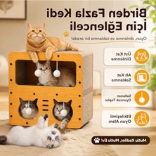 MarkEntegra Kedi Tırmalama Evi, Ahşap ve Peluş, 45X28X51 cm