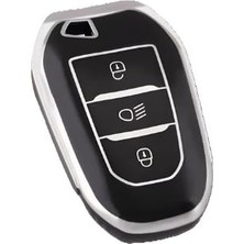 Esranın Dünyası Autohan Keys Lüx Peugeot Anahtar Kılıfı, Siyah Gümüş, Far Açmalı, 208 308 508 2008 3008 5008 Rifter Modelleri Için Nano Koruyucu