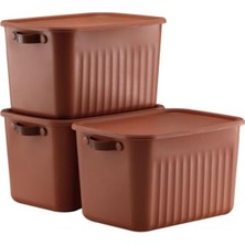MarkEntegra Modern Kapaklı Saklama Kutusu Seti - 15 Litre, Taşınabilir Kulplu