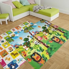 Esranın Dünyası Happy Jungle Çift Taraflı Katlanabilir Oyun Halısı ve Matı Premium Seri – Taşıma Çantalı (180X150)