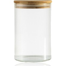 Esranın Dünyası Bambu Kapaklı 300 ml Yuvarlak Çizgili Cam Kavanoz – Sızdırmaz Silikon Contalı Gıda ve Düzenleme Saklama Kabı
