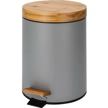 Esranın Dünyası Bambu Kapaklı Metal Çöp Kovası – Hidrolik Sistemli Yavaş Kapanma Özellikli, Pedallı, Banyo ve Mutfak Için Şık ve Fonksiyonel Tasarım (Gri, 3 Litre)