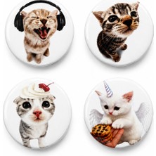 Fynbos 44 mm Sevimli Kedi Rozet Seti 4'lü | Metal Iğneli Çanta Rozeti, Yaka Rozeti, Kawaii Cat Badge, Genç Trend Aksesuar