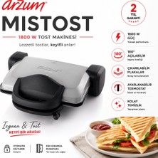 Arzum AR2037 Mistost Tost Makinesi 1800W – 3 Kademeli Isı Ayarı, Yanmaz Yapışmaz Çıkarılabilir Inox Plakalar