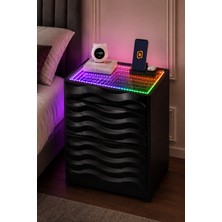 Cebese Komodin 3D LED Işıklı Kumandalı Rgb Ledli Modern - Siyah Renk