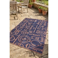 Halı Special Serengeti Lacivert Çift Taraf Hasır Kilim;taşınabilir Kamp Plaj Piknik Matı Bahçe Balkon Teras