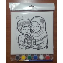 Sepetly Çocuklar Için Tuval Boyama Seti 20X20 cm - 6 Renk Boya ve Fırçalı Akrilik Boyama (Çoklu Desen Seçenekli)