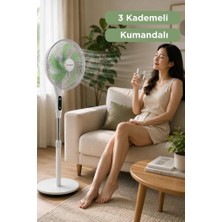 Arvonx Vantilatör 6 Pervaneli 3 Kademeli Kumandalı Dijital Ekranlı Ayaklı 16 Inc 50W Fan Beyaz