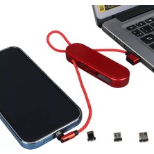 Powermaster PM-25904 3 In 1 Kırmızı Çok Amaçlı Taşınabilir Şarj Kablosu