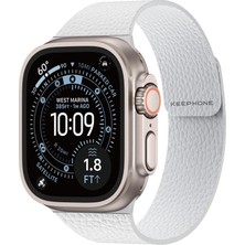 Keephone Apple Watch 5/6/7/8/9/10/se/ultra/ultra2 44/45/49MM 10/11 46MM Uyumlu Lycucci Manyetik Kordon Çift Renkli Deri Çizgili Mıknatıslı Loop Kordon