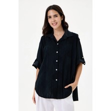 Della Moor Kadın Italyan Çiçek Nakışlı Fistolu Oversize Poplin Gömlek 40 - 46 Beden