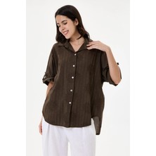 Della Moor Kadın Italyan Çiçek Nakışlı Fistolu Oversize Poplin Gömlek 40 - 46 Beden