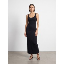Dilvin 91733 Askılı Midi Boy Elbise-Siyah