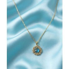 Stainless Steel Gold Renk Çelik Kolye - Taşlı Çiçek Motifli Zarif Tasarım Kadın Kolye
