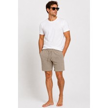 Hawaii Beach Taş Gri Havlu Kumaş Rahat Kalıp Beli Lastikli ve Ipli Erkek Penye Şort // 9001-TAŞ