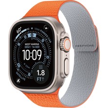 Keephone Apple Watch 5/6/7/8/9/10/se/ultra/ultra2 44/45/49MM 10/11 46MM Uyumlu Lycucci Manyetik Kordon Çift Renkli Deri Çizgili Mıknatıslı Loop Kordon
