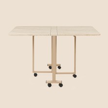 Just Home Verde Katlanır Mini Dikdörtgen Masa - Traverten / Altın - 110 cm