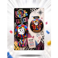 Fynbos Digital Circus Pomni 44 mm Şişe Açacaklı Metal Anahtarlık ve Rozet Seti | Koleksiyonluk Fan Hediyesi
