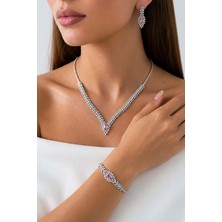 Gümüş Pazarım Prenses Serenadı Pembe Taşlı Gerdanlık Gümüş Set