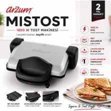 Arzum AR2037 Mistost Tost Makinesi 1800W – 3 Kademeli Isı Ayarı, Yanmaz Yapışmaz Çıkarılabilir Inox Plakalar