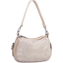 Nas Bag Kadın Omuz ve Çapraz Çanta Çok Gözlü Şık Tasarım (28X18 Cm) Kum Taşlı