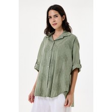 Della Moor Kadın Italyan Çiçek Nakışlı Fistolu Oversize Poplin Gömlek 40 - 46 Beden