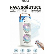 Şarjlı Kumandalı Dönen Işıklı Buz Buharlı Vantilatör Fan Nemlendirici Klima Soğutucu Çift Fanlı