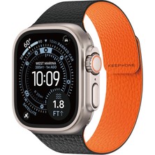 Keephone Apple Watch 5/6/7/8/9/10/se/ultra/ultra2 44/45/49MM 10/11 46MM Uyumlu Lycucci Manyetik Kordon Çift Renkli Deri Çizgili Mıknatıslı Loop Kordon