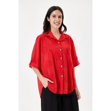 Della Moor Kadın Italyan Çiçek Nakışlı Fistolu Oversize Poplin Gömlek 40 - 46 Beden