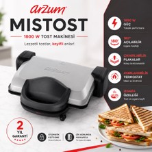 Arzum AR2037 Mistost Tost Makinesi 1800W – 3 Kademeli Isı Ayarı, Yanmaz Yapışmaz Çıkarılabilir Inox Plakalar