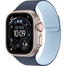 Keephone Apple Watch 5/6/7/8/9/10/se/ultra/ultra2 44/45/49MM 10/11 46MM Uyumlu Lycucci Manyetik Kordon Çift Renkli Deri Çizgili Mıknatıslı Loop Kordon