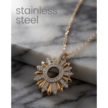 Stainless Steel 316L Çelik Zincir Gold Renk Zincir Zirkon Taşlı Mix Renk Güneş Model Kolye