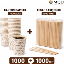 Mçb Group 1000 Adet Karton Bardak + 1000 Adet Ahşap Karıştırıcı Seti | Tek Kullanımlık Çay Kahve Bardağı ve Karıştırıcı