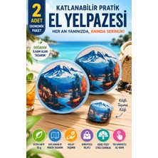 Open City 2'li Dağ Manzaralı Katlanabilir El Yelpazesi Kılıflı Yuvarlak Cep Yelpazesi Pratik Otomatik Açılır