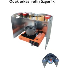 Nurgaz Küçük Piknik Tüp Portatif Kamp Ocak Arkası Rüzgar Ateş Yağ Koruycu Metal Raflı Rüzgarlık Çantalı